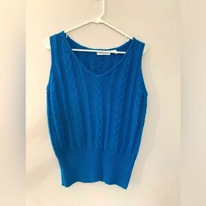 VTG Knit V-neck Sweater Tank Top Hippie Boho Sleeveless Top Blue Size S